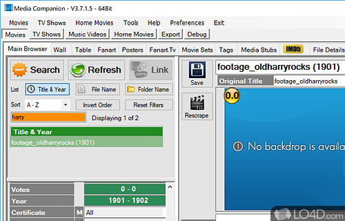 Keep movie collection well organized and get information from the Internet about movies - Screenshot of Media Companion