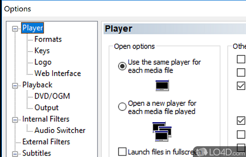 Quick access to several elements and preview sections - Screenshot of Media Player Classic