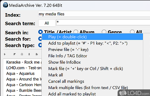 Create one or more index files to fasten searches  - Screenshot of MediaArchive