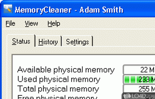 Screenshot of MemoryCleaner - Optimize memory with the aid of different profiles, automatically trigger a cleanup task of memory on a custom warning level