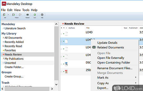 A lot of resourceful options - Screenshot of Mendeley Desktop
