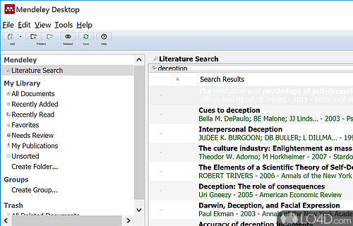 Select a file to view identification info - Screenshot of Mendeley Desktop