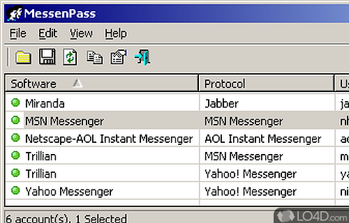 Screenshot of MessenPass - Recover lost credentials used for account on some of the most commonly used instant messaging apps out there