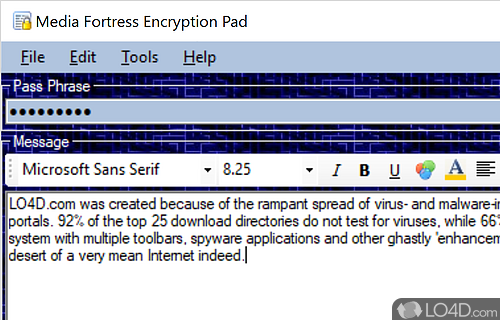 User interface - Screenshot of MF Encryption Pad
