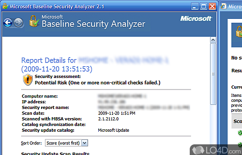 Screenshot of Microsoft Baseline Security Analyzer - Scan PC or other PCs you are administering for common system misconfigurations so address them