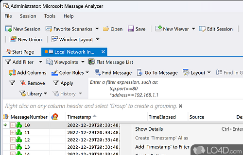 A reliable tool for capturing and analyzing traffic - Screenshot of Microsoft Message Analyzer