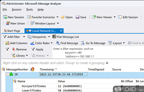User interface - Screenshot of Microsoft Message Analyzer