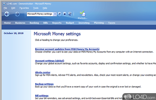 No support - Screenshot of Microsoft Money