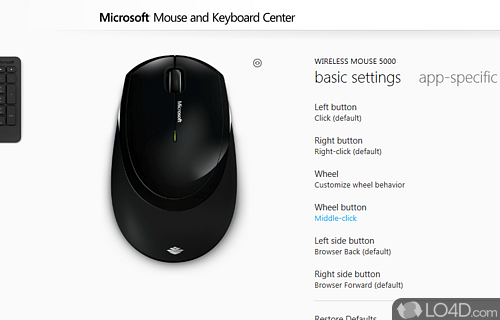 Screenshot of Microsoft Mouse and Keyboard Center - Software solution to customize Microsoft mouse or keyboard and change the key associations as you see fit