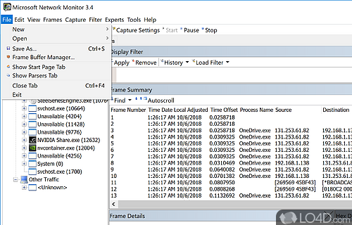 View and analyze data from a detail-packed interface - Screenshot of Microsoft Network Monitor
