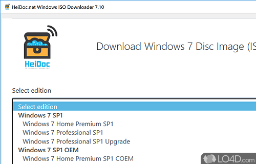 Utility to find operating systems - Screenshot of Windows ISO Downloader Tool