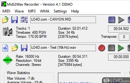 Midi2Wav Recorder Screenshot