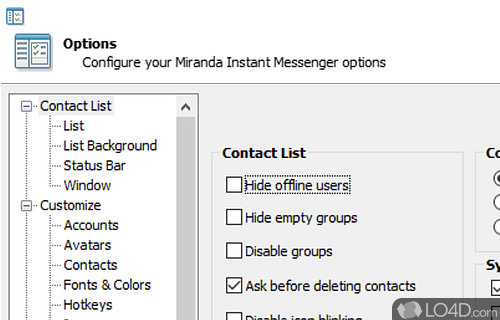 Various customization options with plugins - Screenshot of Miranda IM