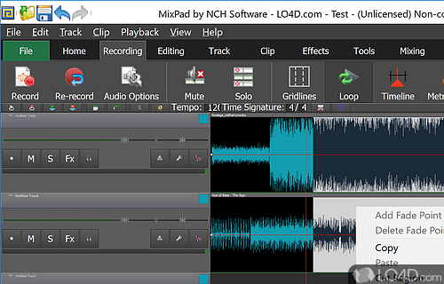 Record tracks, load existing items, and process files - Screenshot of MixPad