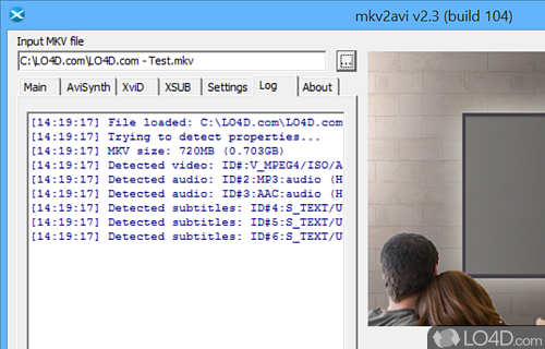 Convert video material from one container / format to another - Screenshot of MKV2AVI