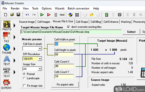 Define all sorts of projects - Screenshot of Mosaic Creator