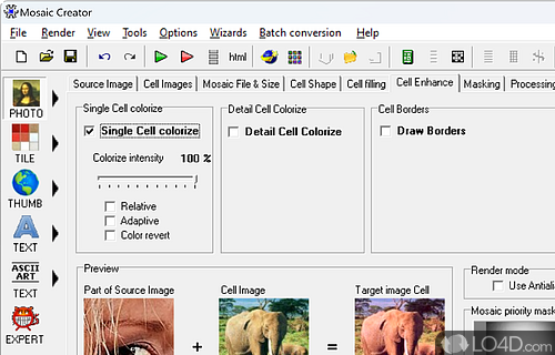 User interface - Screenshot of Mosaic Creator