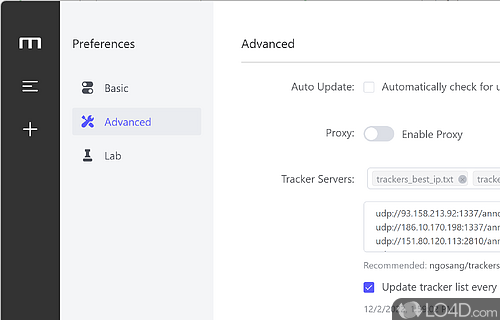 Motrix includes a few different advanced configuration options - Screenshot of Motrix