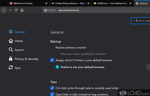 Lets you minutely customize browsing sessions and offers sync capabilities - Screenshot of Firefox