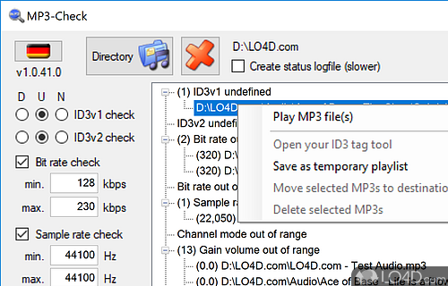 User interface - Screenshot of MP3-Check