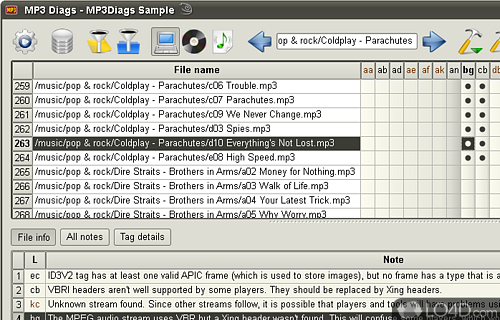Screenshot of MP3 Diags - Sophisticated tag editor
