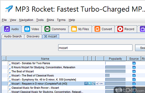 LimeWire-based file sharing network - Screenshot of MP3 Rocket