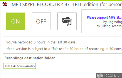 Screenshot of MP3 Skype Recorder - Using this app record ongoing conversations on Skype, then save them