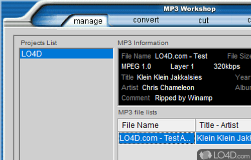 Tool which provides users with a means of cutting, combining, converting - Screenshot of MP3 Workshop