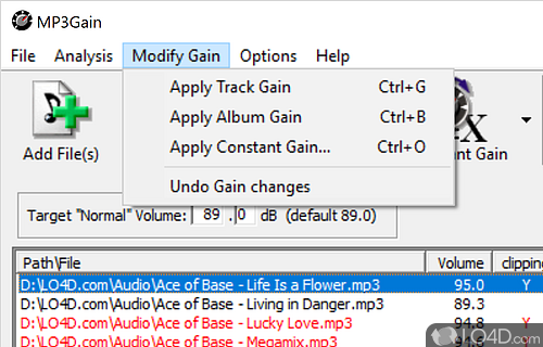 Volume harmonisation across tracks - Screenshot of MP3Gain