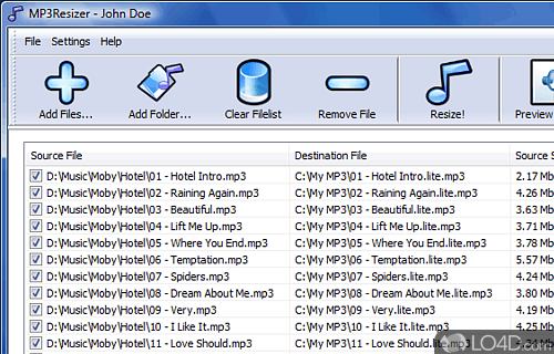 Screenshot of MP3Resizer - Conveniently reduce size of MP3 files