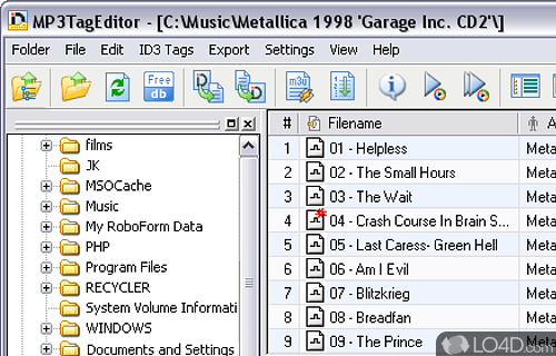 Screenshot of MP3TagEditor - Edit ID3 tags, search Internet databases for missing information, automatically rename MP3 files, create folders