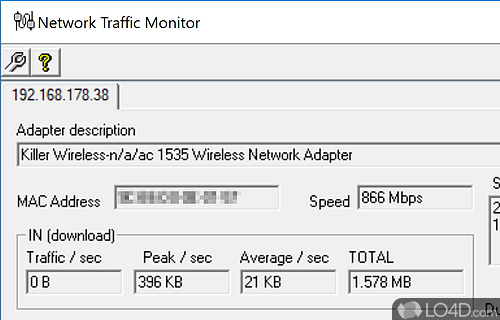 Screenshot of Network Traffic Monitor - Keep an eye on incoming and outgoing data packets through network adapter and set up limits to receive alerts