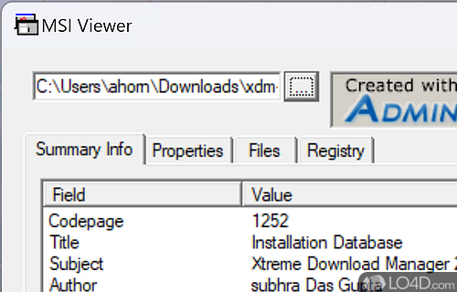 With this program see summary information, properties, files - Screenshot of MSIViewer