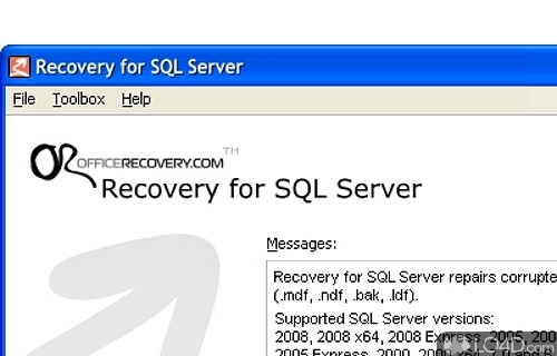 Screenshot of MSSQL Recovery - To recover information from corrupted and damaged SQL server files