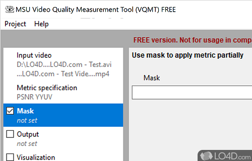 Advanced settings available - Screenshot of MSU Video Quality Measurement Tool