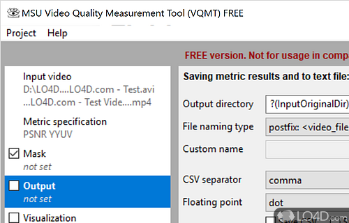 MSU Video Quality Measurement Tool Screenshot