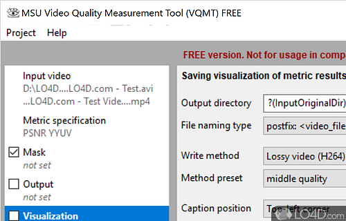User interface - Screenshot of MSU Video Quality Measurement Tool