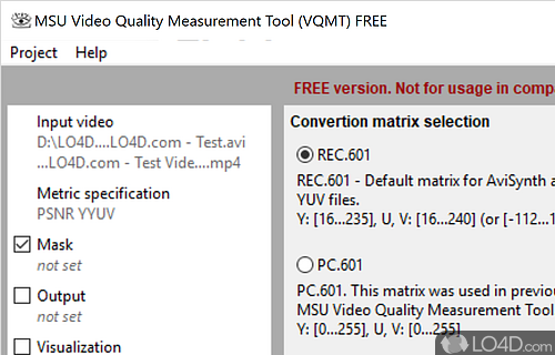 MSU Video Quality Measurement Tool screenshot