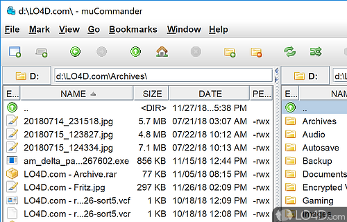 Cross-platform file manager that features a double-sided interface where easily handle files - Screenshot of muCommander