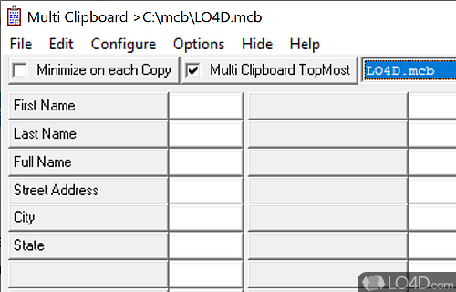 Software solution to quickly paste multiple blocks of text in forms - Screenshot of Multi Clipboard