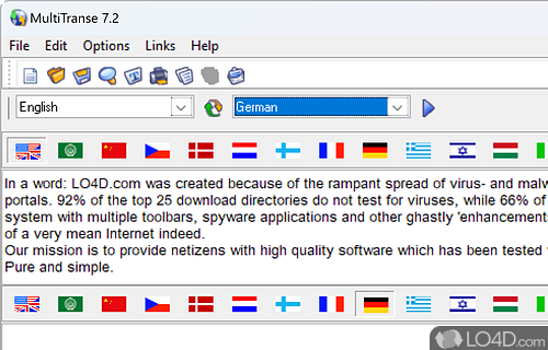 Translates texts and the content of documents on computer, providing support for various languages from all across the Globe - Screenshot of MultiTranse