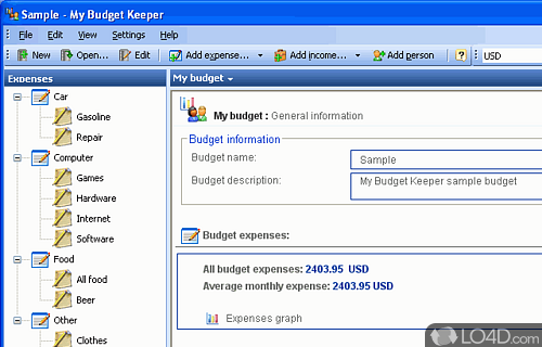 Screenshot of My Budget Keeper - User interface