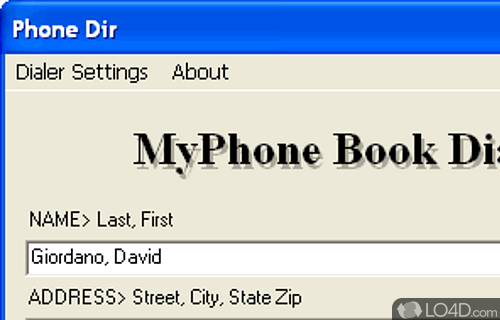 Screenshot of MyPhone Book Dialer - Store personal or business contacts' phone numbers, addresses, emails and web pages