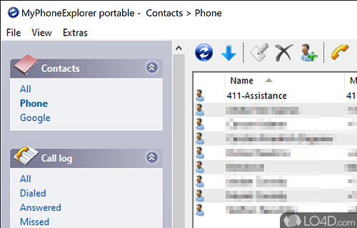 Can administer mobile phone in a comfortable manner, manage contacts, calls - Screenshot of MyPhoneExplorer Portable