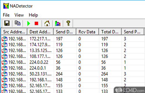 Screenshot of NADetector - Monitors and analyzes the network traffic and displays statistical information pertaining to each IP address pair and protocol