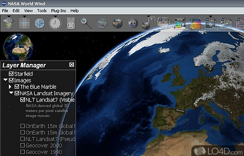 Screenshot of NASA World Wind - Lets you zoom from satellite altitude into any place on Earth, find locations, work with a compass