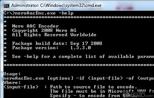 Screenshot of Nero AAC Codec - Convert WAV files (that are created using the PCM format) to MP4 file format