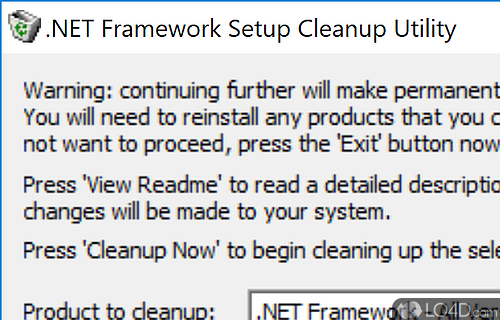 Remove files, directories, registry keys, values - Screenshot of .NET Framework Cleanup Tool