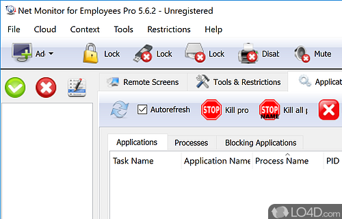 View running processes and block certain web pages and ports - Screenshot of Net Monitor for Employees Professional