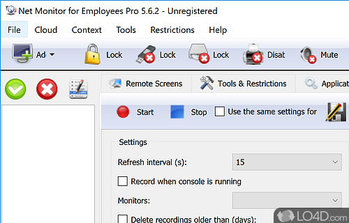 User interface - Screenshot of Net Monitor for Employees Professional